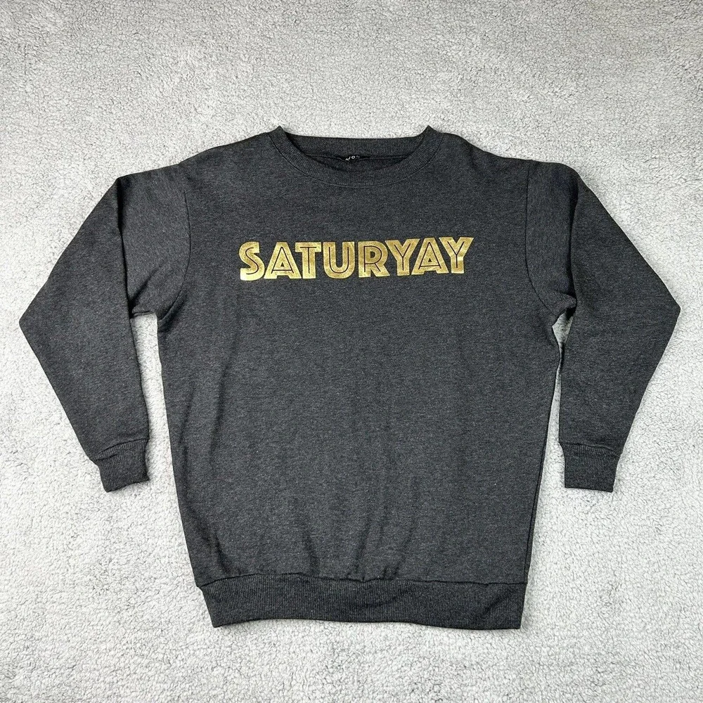 Avon Sweatshirt Womens XS Gray Gold Tone Long Sleeve Crew Neck‎ Saturyay